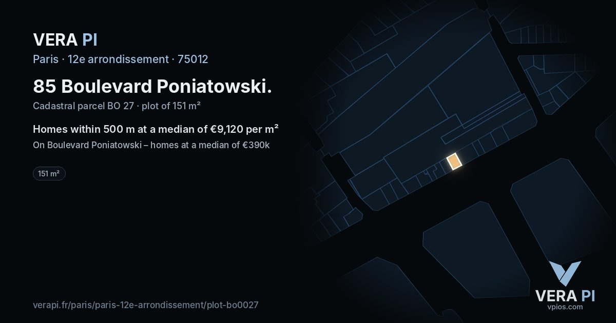 85 Boulevard Poniatowski, 12e arrondissement at night – the plot lit, the parcels around coloured by the prices near them