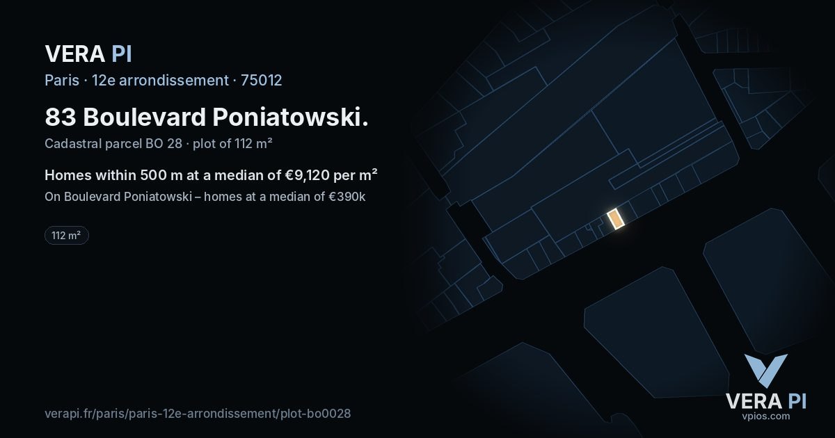 83 Boulevard Poniatowski, 12e arrondissement at night – the plot lit, the parcels around coloured by the prices near them