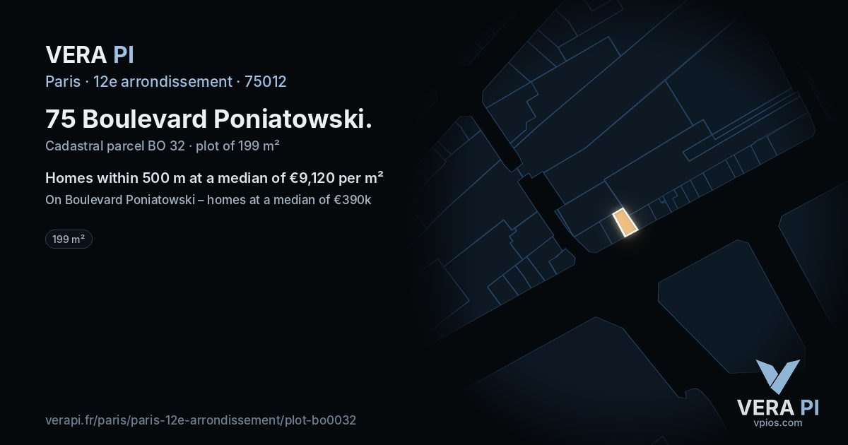 75 Boulevard Poniatowski, 12e arrondissement at night – the plot lit, the parcels around coloured by the prices near them