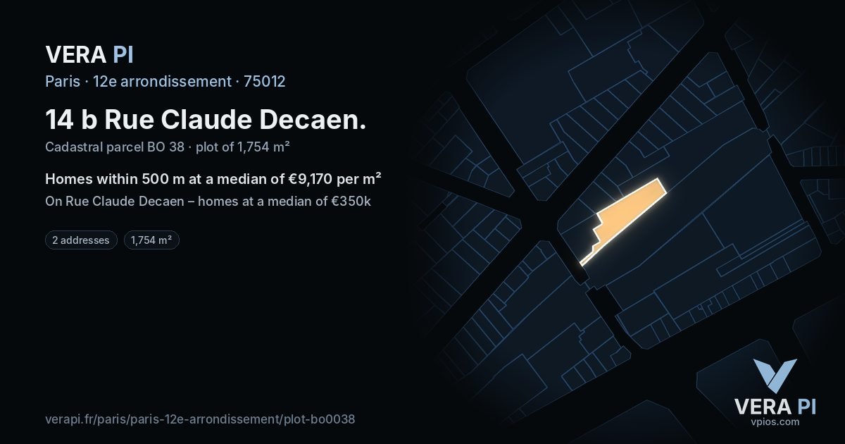 14 b Rue Claude Decaen, 12e arrondissement at night – the plot lit, the parcels around coloured by the prices near them