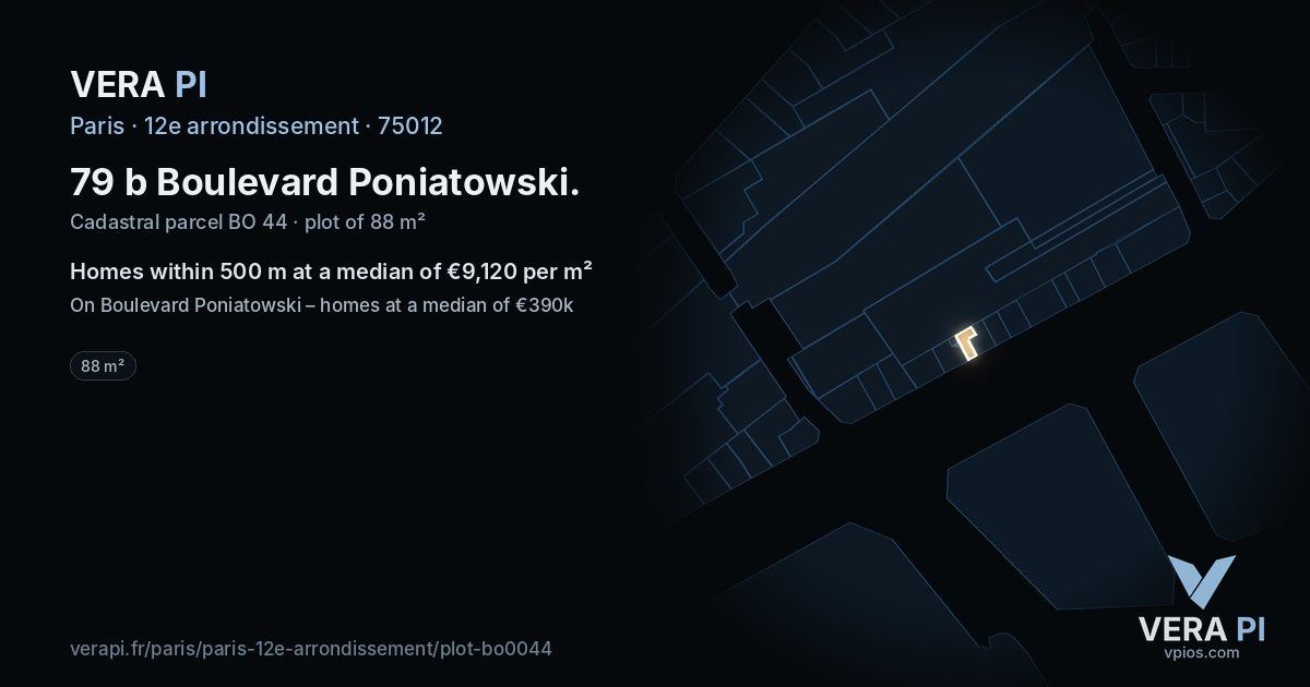 79 b Boulevard Poniatowski, 12e arrondissement at night – the plot lit, the parcels around coloured by the prices near them