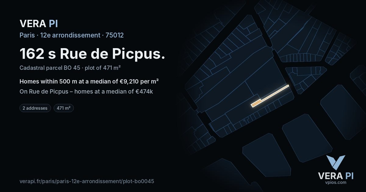 162 s Rue de Picpus, 12e arrondissement at night – the plot lit, the parcels around coloured by the prices near them