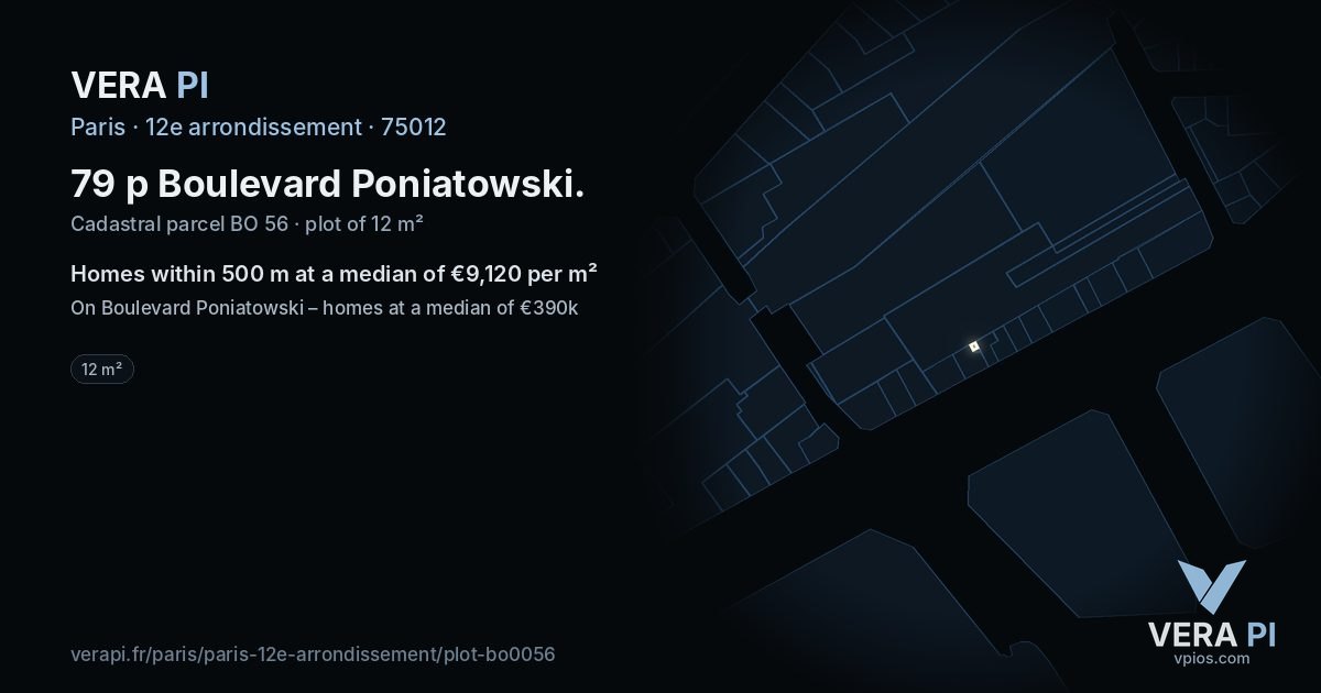 79 p Boulevard Poniatowski, 12e arrondissement at night – the plot lit, the parcels around coloured by the prices near them