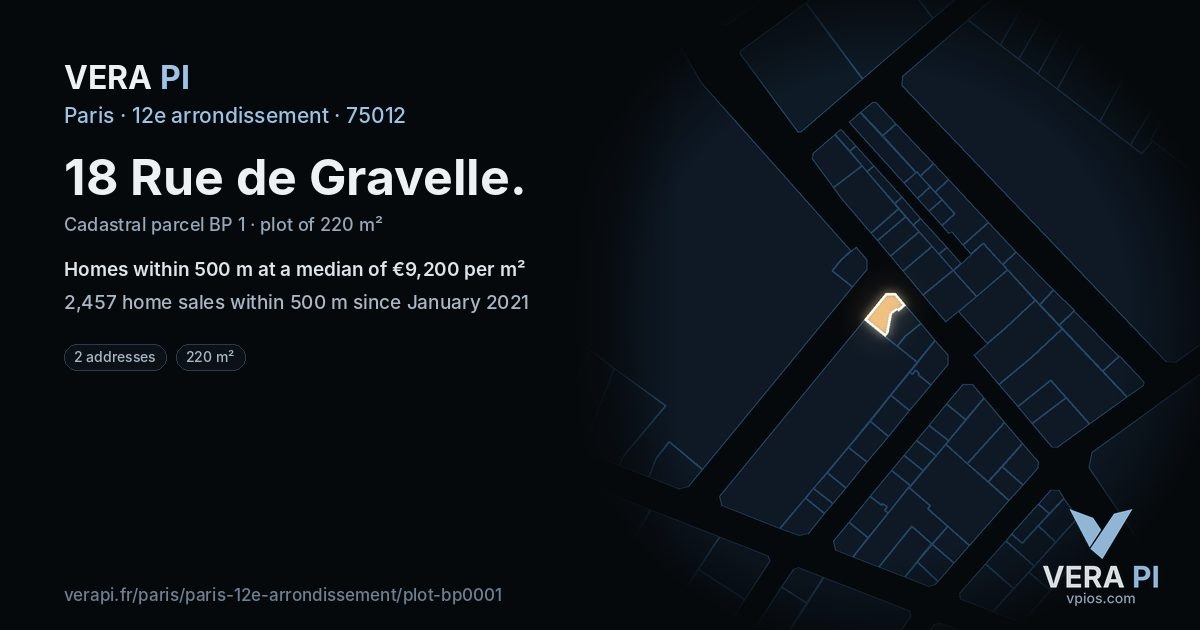 18 Rue de Gravelle, 12e arrondissement at night – the plot lit, the parcels around coloured by the prices near them