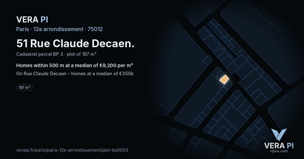51 Rue Claude Decaen, 12e arrondissement at night – the plot lit, the parcels around coloured by the prices near them