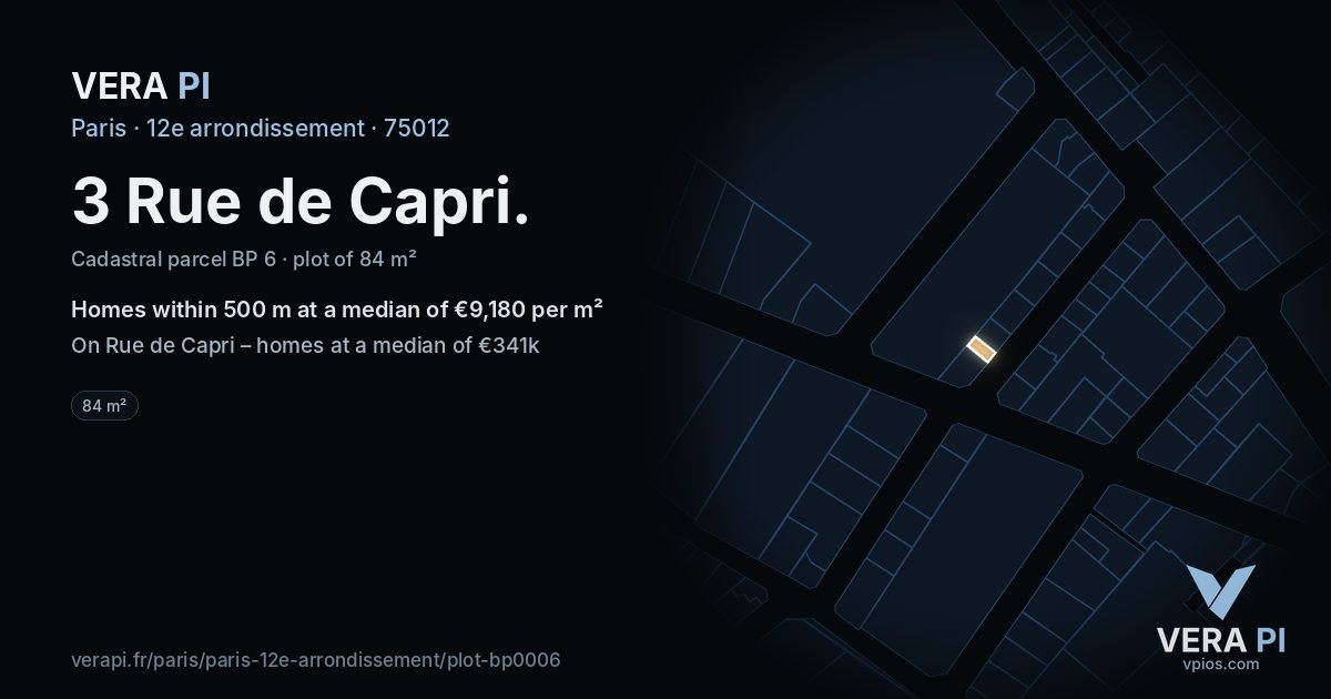 3 Rue de Capri, 12e arrondissement at night – the plot lit, the parcels around coloured by the prices near them