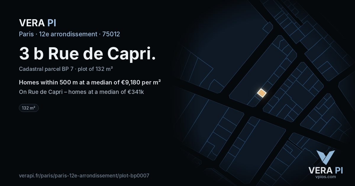 3 b Rue de Capri, 12e arrondissement at night – the plot lit, the parcels around coloured by the prices near them