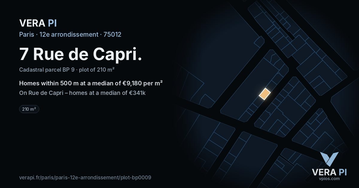 7 Rue de Capri, 12e arrondissement at night – the plot lit, the parcels around coloured by the prices near them