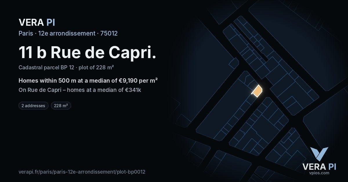 11 b Rue de Capri, 12e arrondissement at night – the plot lit, the parcels around coloured by the prices near them