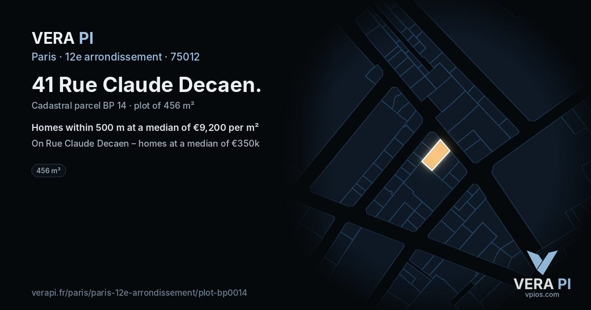 41 Rue Claude Decaen, 12e arrondissement at night – the plot lit, the parcels around coloured by the prices near them