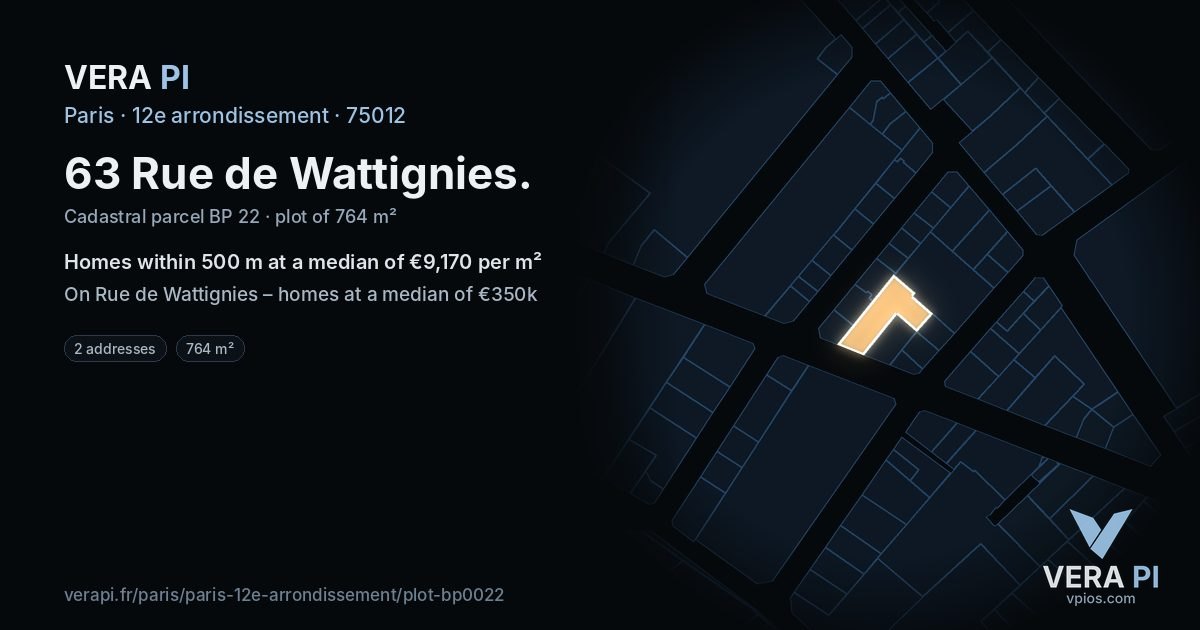 63 Rue de Wattignies, 12e arrondissement at night – the plot lit, the parcels around coloured by the prices near them