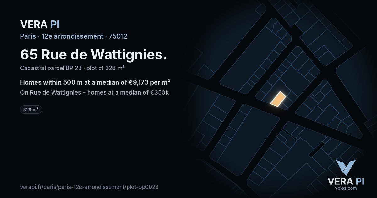 65 Rue de Wattignies, 12e arrondissement at night – the plot lit, the parcels around coloured by the prices near them