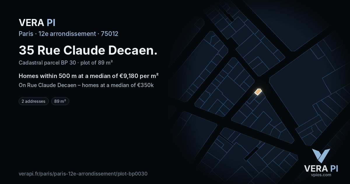 35 Rue Claude Decaen, 12e arrondissement at night – the plot lit, the parcels around coloured by the prices near them