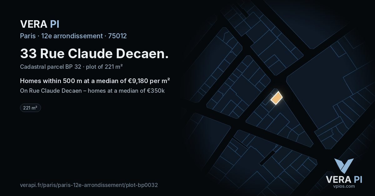 33 Rue Claude Decaen, 12e arrondissement at night – the plot lit, the parcels around coloured by the prices near them