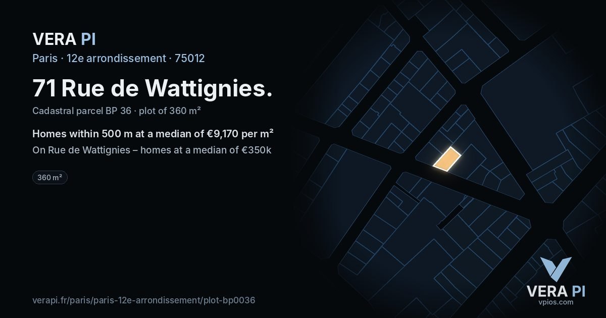 71 Rue de Wattignies, 12e arrondissement at night – the plot lit, the parcels around coloured by the prices near them