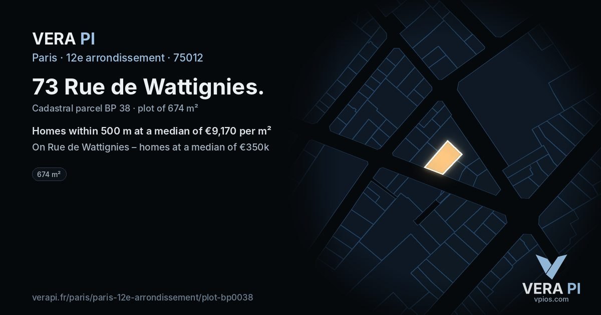 73 Rue de Wattignies, 12e arrondissement at night – the plot lit, the parcels around coloured by the prices near them