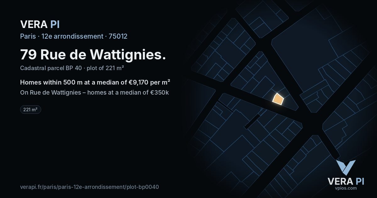 79 Rue de Wattignies, 12e arrondissement at night – the plot lit, the parcels around coloured by the prices near them
