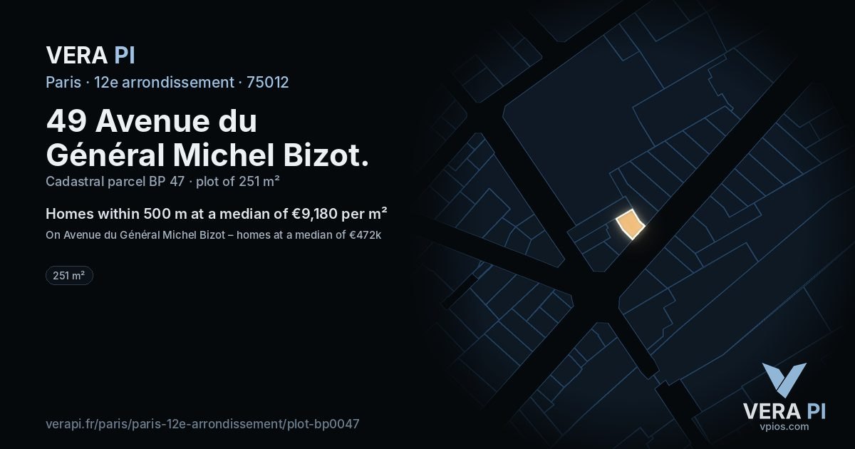 49 Avenue du Général Michel Bizot, 12e arrondissement at night – the plot lit, the parcels around coloured by the prices near them