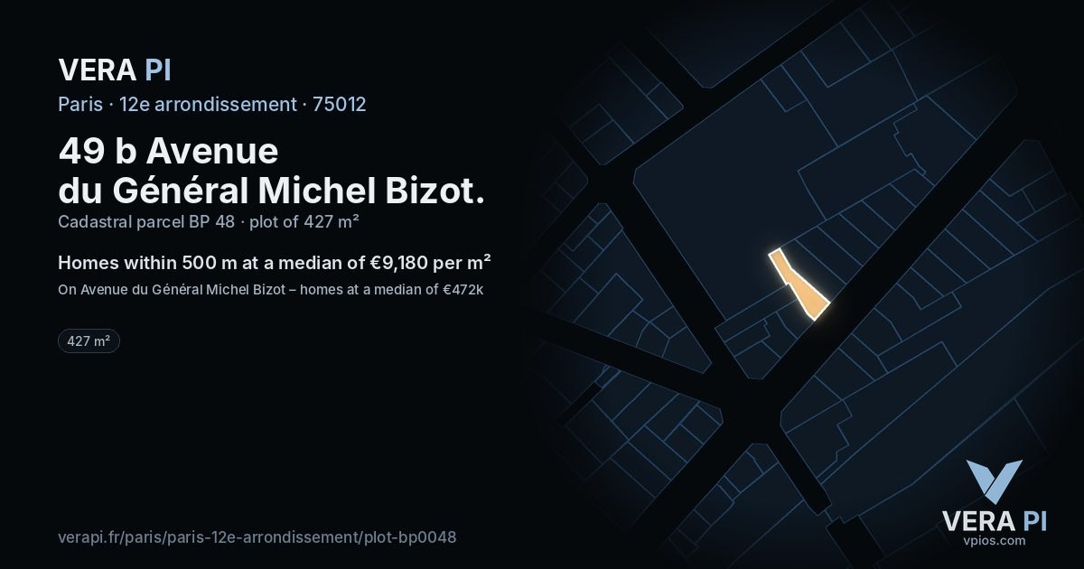 49 b Avenue du Général Michel Bizot, 12e arrondissement at night – the plot lit, the parcels around coloured by the prices near them