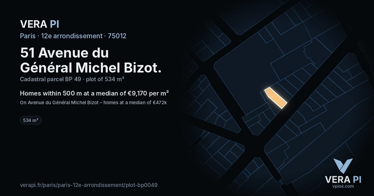51 Avenue du Général Michel Bizot, 12e arrondissement at night – the plot lit, the parcels around coloured by the prices near them