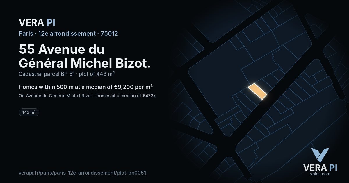 55 Avenue du Général Michel Bizot, 12e arrondissement at night – the plot lit, the parcels around coloured by the prices near them