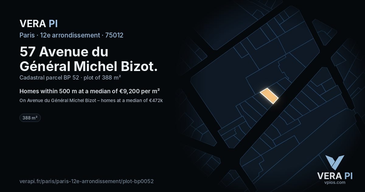 57 Avenue du Général Michel Bizot, 12e arrondissement at night – the plot lit, the parcels around coloured by the prices near them