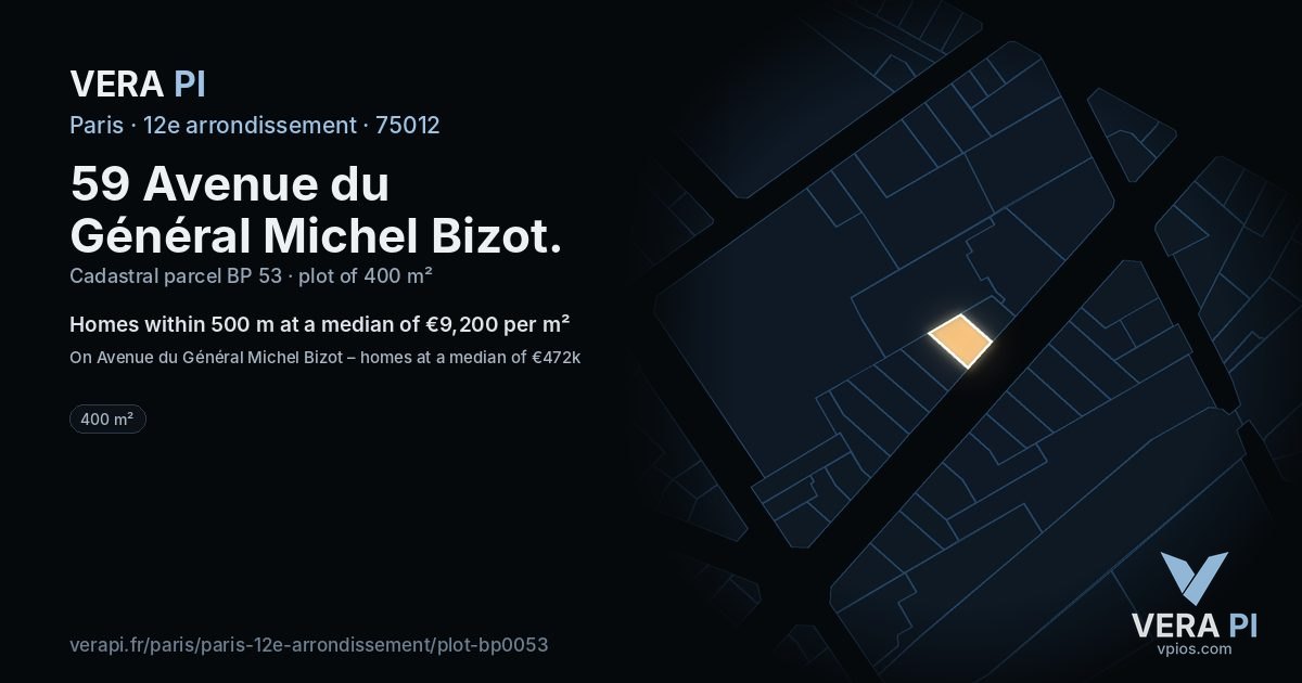 59 Avenue du Général Michel Bizot, 12e arrondissement at night – the plot lit, the parcels around coloured by the prices near them