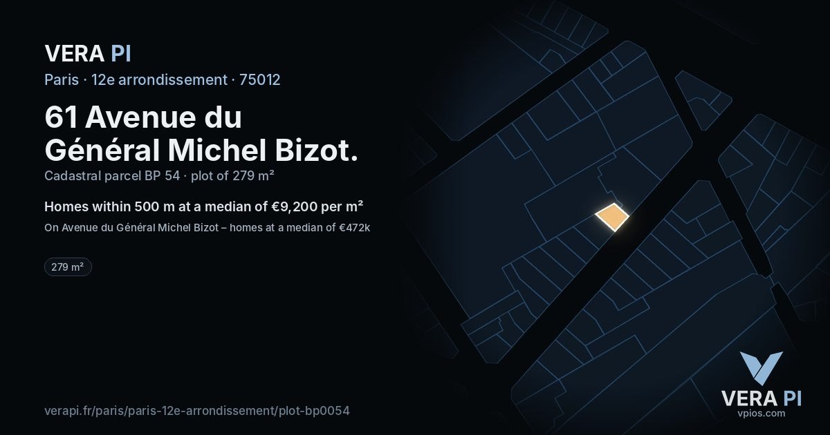61 Avenue du Général Michel Bizot, 12e arrondissement at night – the plot lit, the parcels around coloured by the prices near them