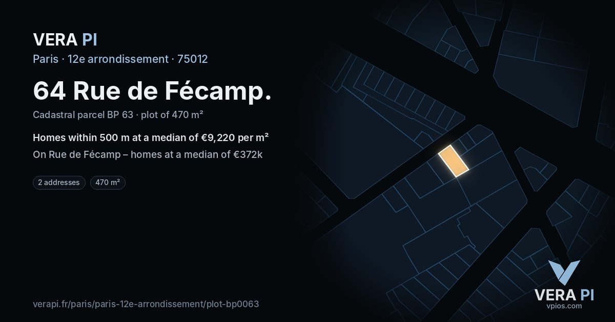 64 Rue de Fécamp, 12e arrondissement at night – the plot lit, the parcels around coloured by the prices near them