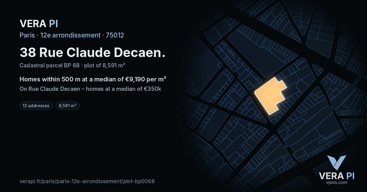 38 Rue Claude Decaen, 12e arrondissement at night – the plot lit, the parcels around coloured by the prices near them