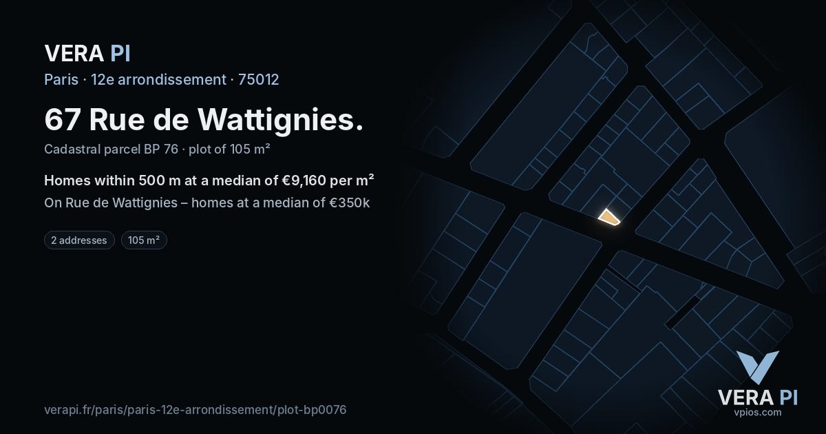67 Rue de Wattignies, 12e arrondissement at night – the plot lit, the parcels around coloured by the prices near them