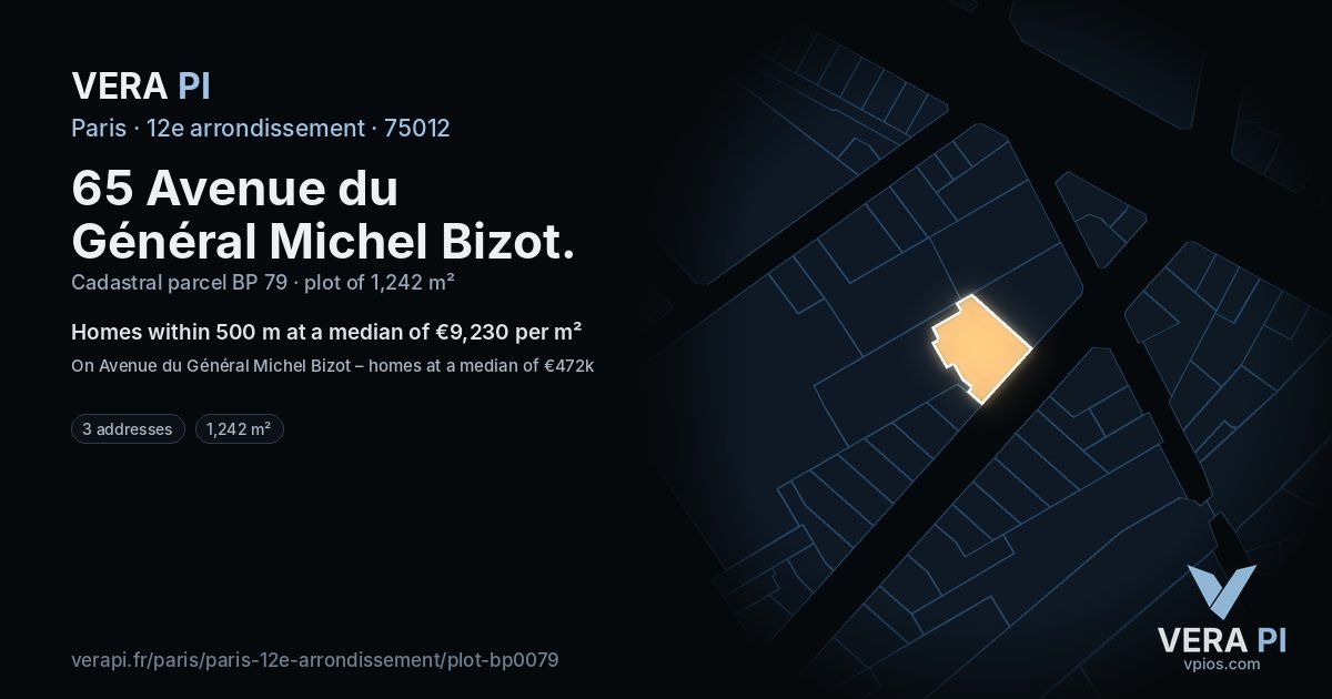 65 Avenue du Général Michel Bizot, 12e arrondissement at night – the plot lit, the parcels around coloured by the prices near them