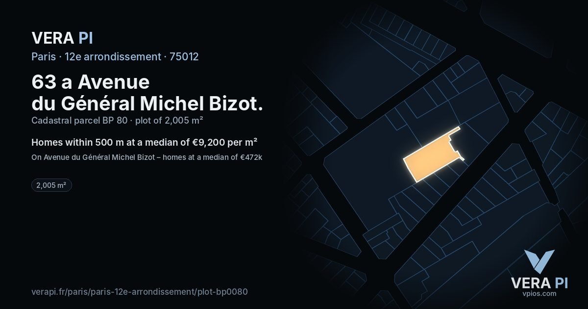 63 a Avenue du Général Michel Bizot, 12e arrondissement at night – the plot lit, the parcels around coloured by the prices near them