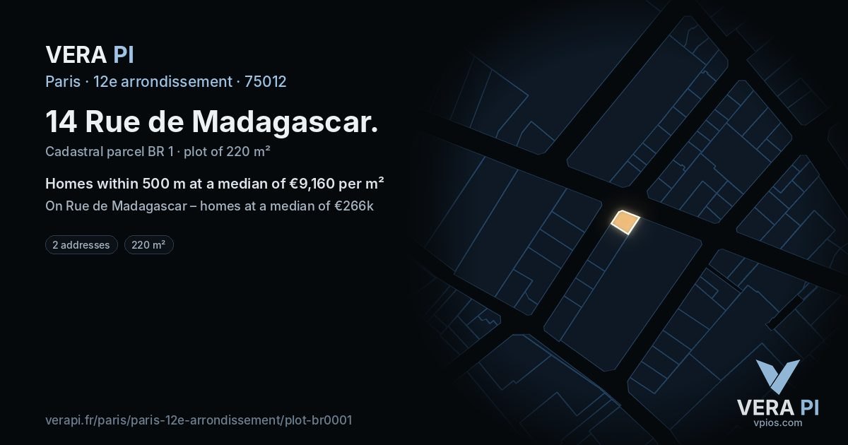 14 Rue de Madagascar, 12e arrondissement at night – the plot lit, the parcels around coloured by the prices near them