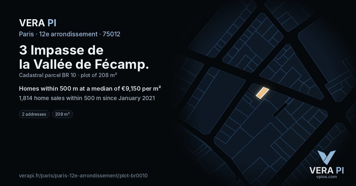 3 Impasse de la Vallée de Fécamp, 12e arrondissement at night – the plot lit, the parcels around coloured by the prices near them