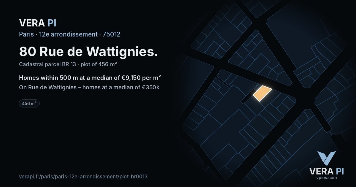 80 Rue de Wattignies, 12e arrondissement at night – the plot lit, the parcels around coloured by the prices near them
