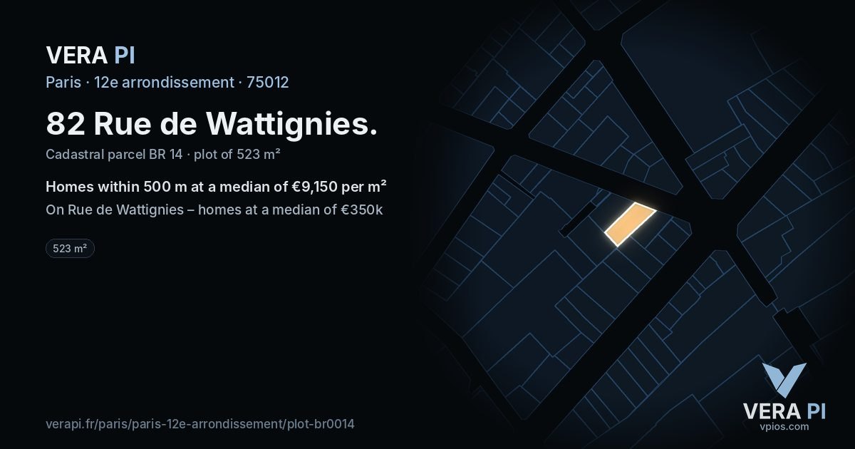 82 Rue de Wattignies, 12e arrondissement at night – the plot lit, the parcels around coloured by the prices near them