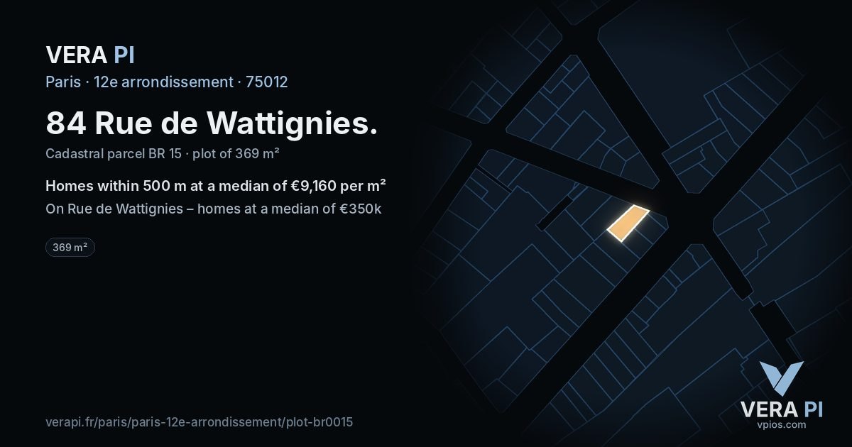 84 Rue de Wattignies, 12e arrondissement at night – the plot lit, the parcels around coloured by the prices near them