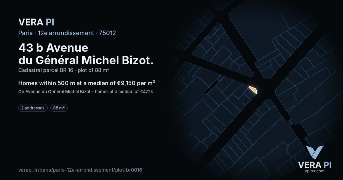 43 b Avenue du Général Michel Bizot, 12e arrondissement at night – the plot lit, the parcels around coloured by the prices near them