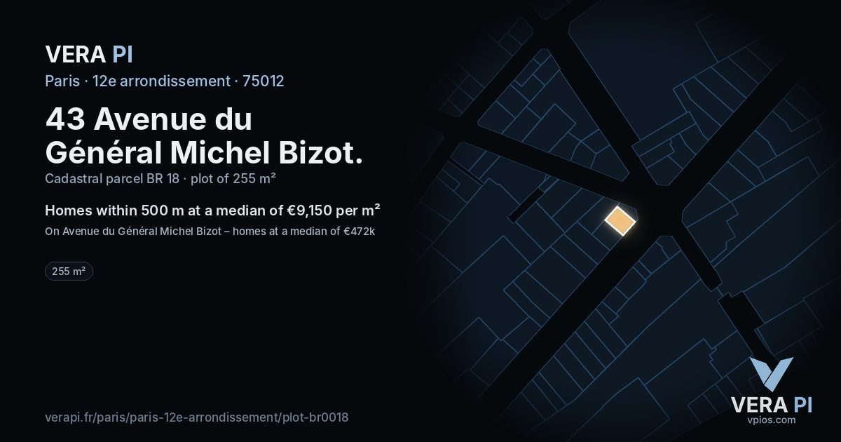 43 Avenue du Général Michel Bizot, 12e arrondissement at night – the plot lit, the parcels around coloured by the prices near them