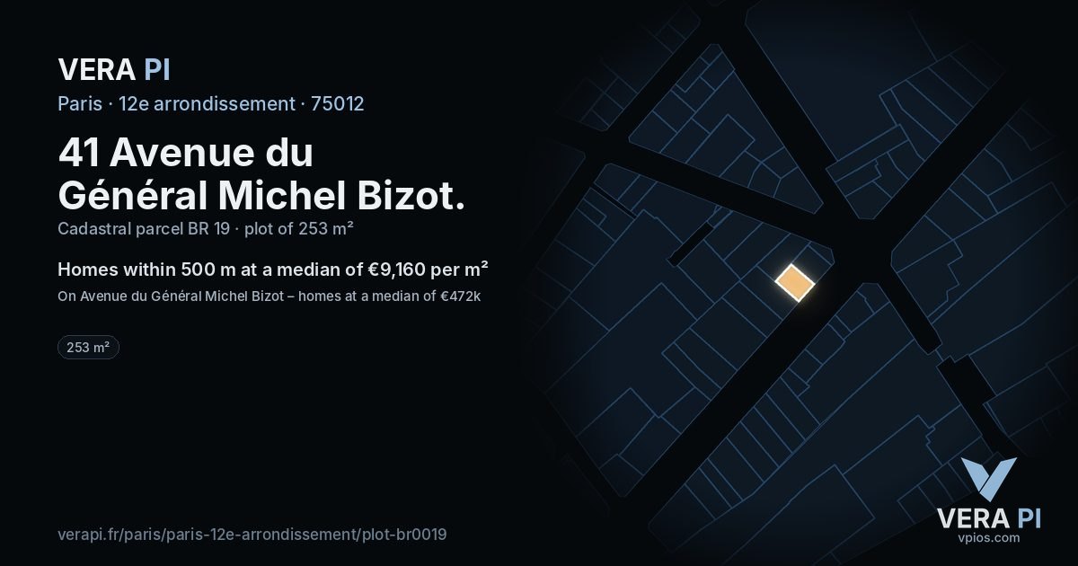 41 Avenue du Général Michel Bizot, 12e arrondissement at night – the plot lit, the parcels around coloured by the prices near them