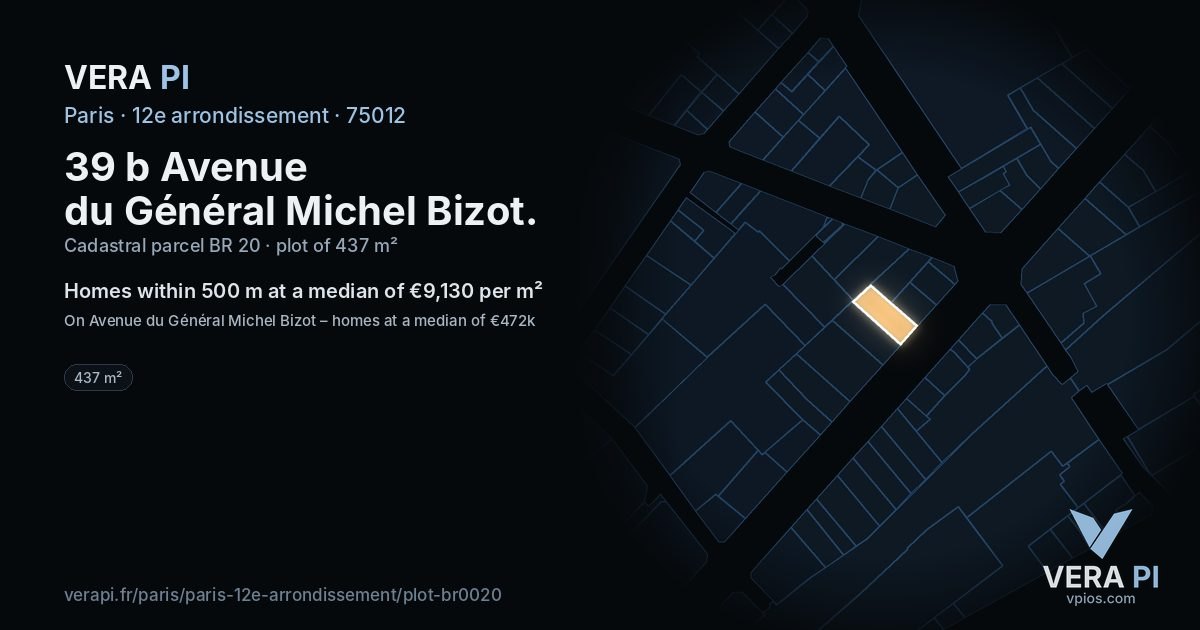 39 b Avenue du Général Michel Bizot, 12e arrondissement at night – the plot lit, the parcels around coloured by the prices near them