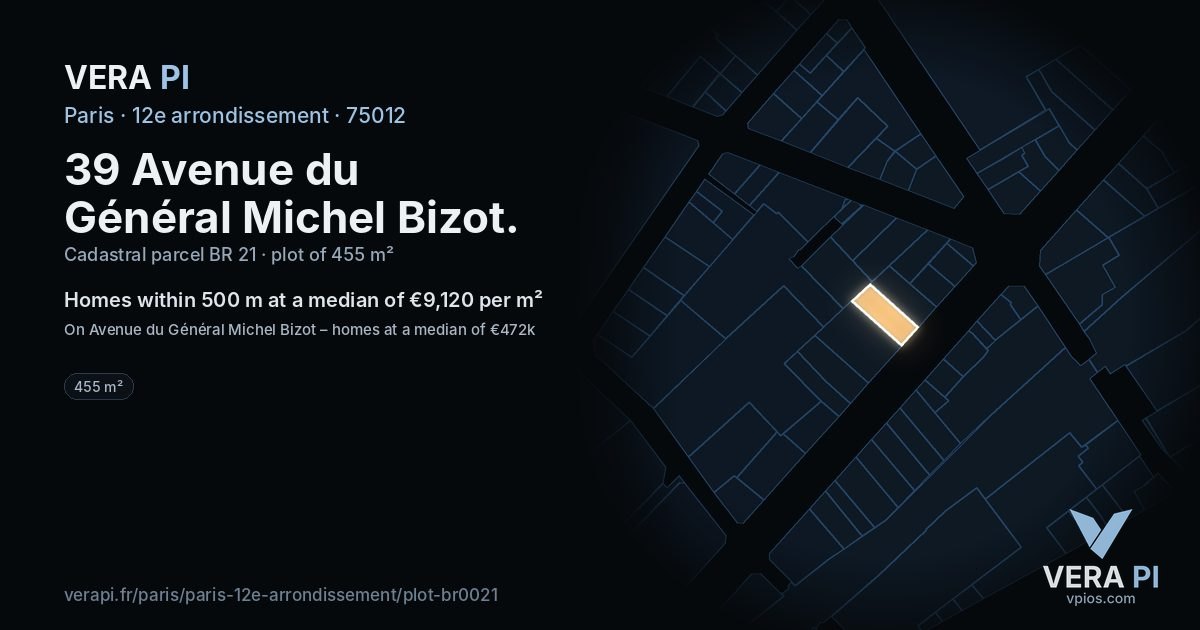 39 Avenue du Général Michel Bizot, 12e arrondissement at night – the plot lit, the parcels around coloured by the prices near them