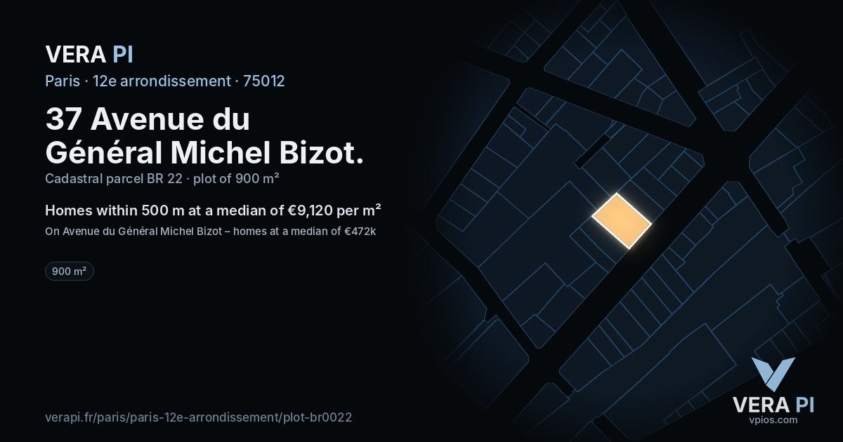 37 Avenue du Général Michel Bizot, 12e arrondissement at night – the plot lit, the parcels around coloured by the prices near them