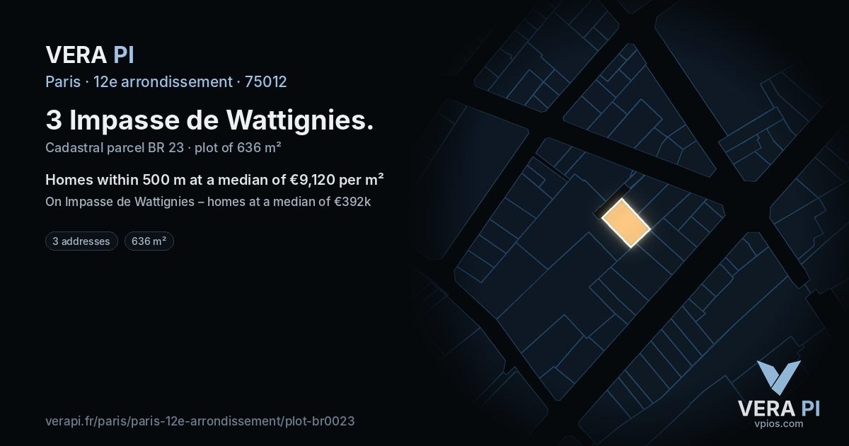 3 Impasse de Wattignies, 12e arrondissement at night – the plot lit, the parcels around coloured by the prices near them