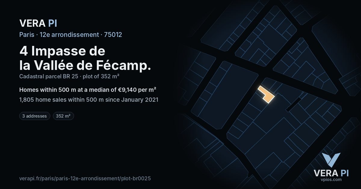 4 Impasse de la Vallée de Fécamp, 12e arrondissement at night – the plot lit, the parcels around coloured by the prices near them