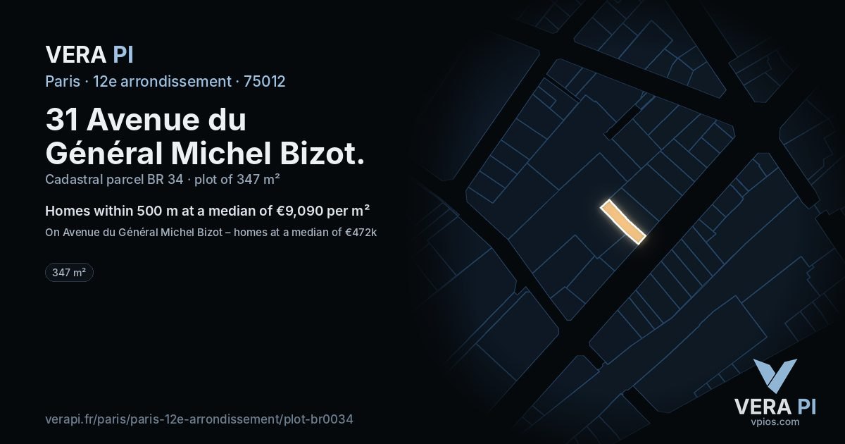 31 Avenue du Général Michel Bizot, 12e arrondissement at night – the plot lit, the parcels around coloured by the prices near them