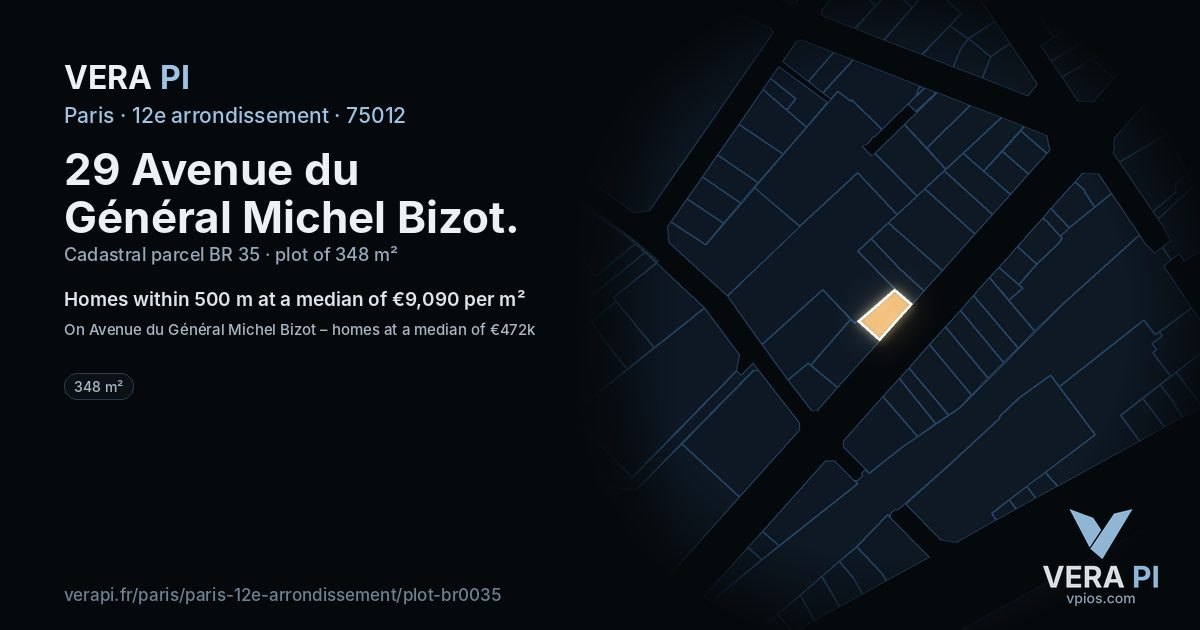 29 Avenue du Général Michel Bizot, 12e arrondissement at night – the plot lit, the parcels around coloured by the prices near them