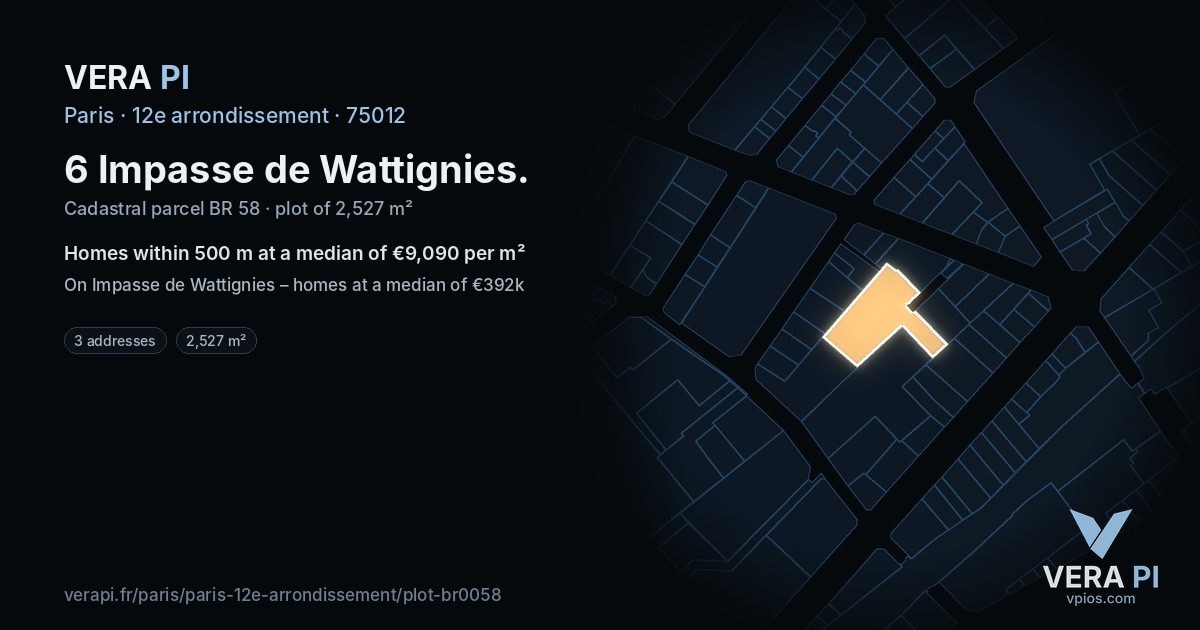 6 Impasse de Wattignies, 12e arrondissement at night – the plot lit, the parcels around coloured by the prices near them