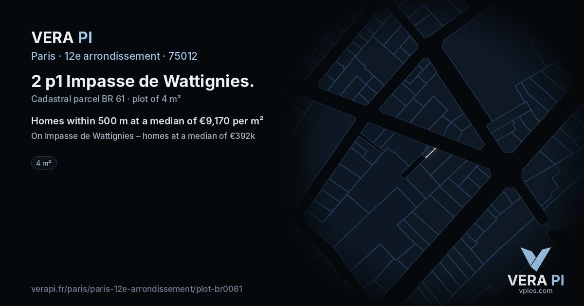 2 p1 Impasse de Wattignies, 12e arrondissement at night – the plot lit, the parcels around coloured by the prices near them